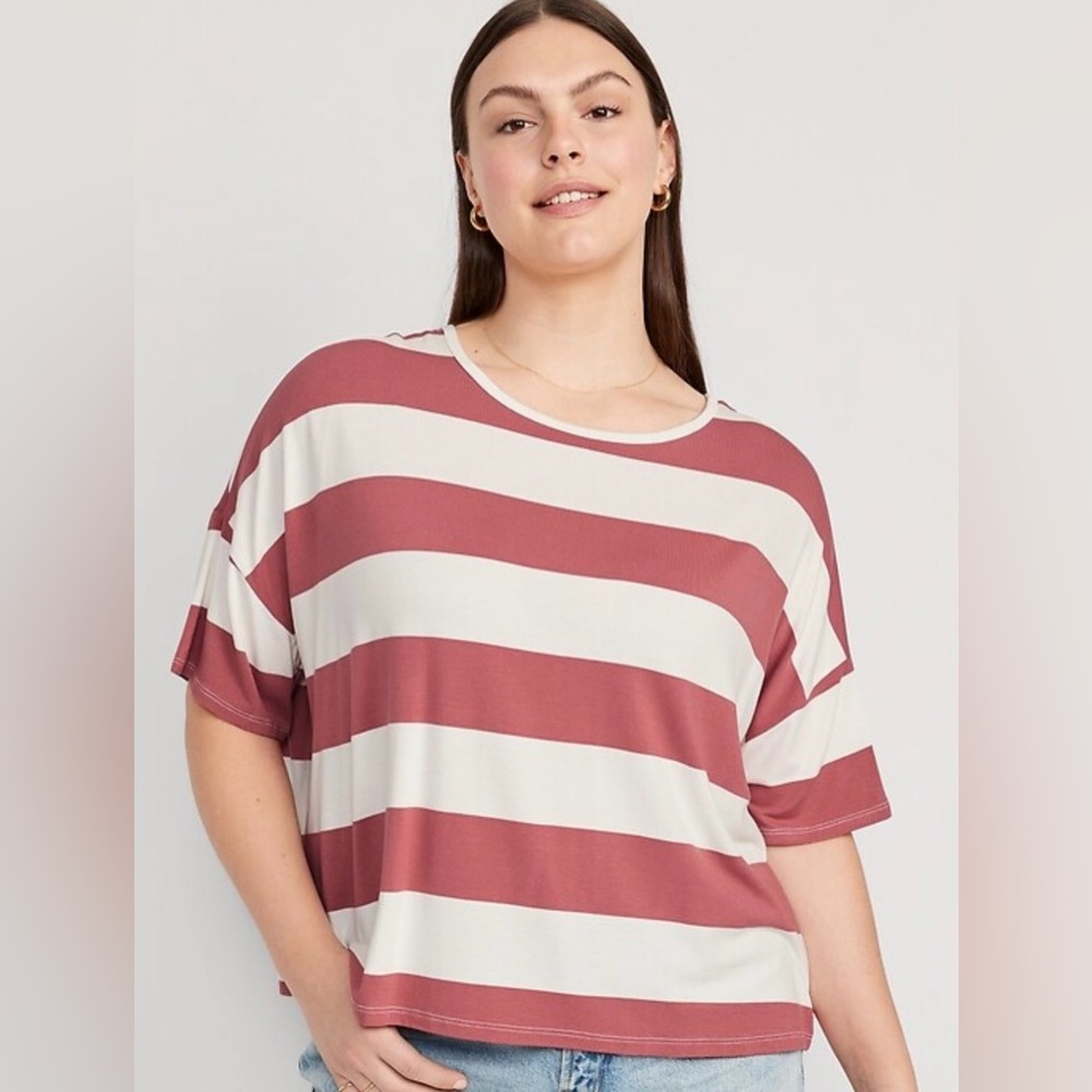 Old Navy Women's Luxe Oversized Crop T-Shirt, Striped Spice Girl, Small NWT - Picture 3 of 11